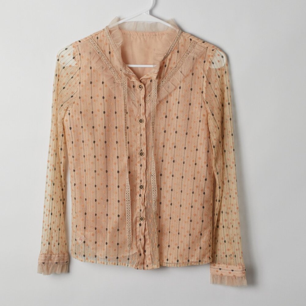 Light, flowy long sleeve blouse with sheer sleeves S